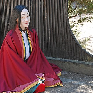 Cosplay - Murasaki Shikibu in Heian style clothing, ancient Japan. Essay about Murasaki Shikibu - female author of the first novel in the world, from ancient Japan in Heian jidai. Women in Japanese literature.