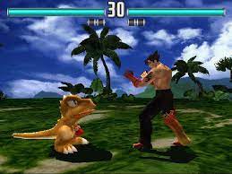Screen from Tekken 3 - Gon vs Jin Kazama. Article / essay on Gon - small, yellow dinosaur from Japanese manga and anime by Masashi Tanaka that appeared on Namco's Tekken 3 on Playstation 1.