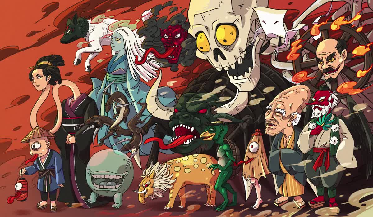 Japanese mythology and folklore: Hyakki Yagyo - night of hundred demons youkais. Essay about Hyakki Yagyo - Japanese mythological event of a Hundred Demons Parade, when youkais, tengu, oni and other demons walk the streets. Japanese mythology in culture, manga and anime.