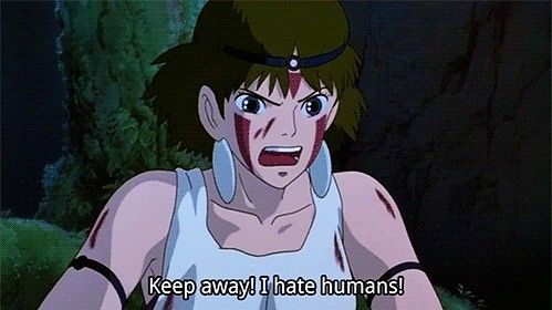 San hating humans - "Princess Mononoke" by Hayao Miyazaki, Studio Ghibli, Japan. Article / essay about Japanese anime Mononoke Hime ("Princess Mononoke") by Hayao Miyazaki in Studio Ghibli. What is the meaning of San (Mononoke) and what values does this character convey?