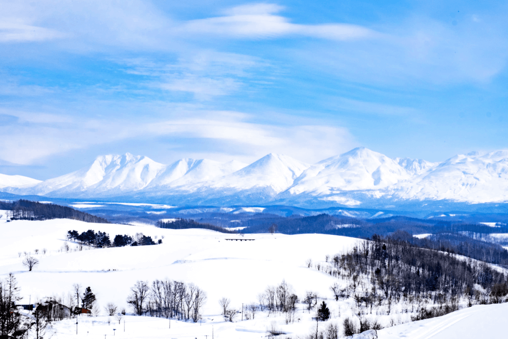 Japanese Hokkaido's landscape of Winter snowy mountains. Yukigassen is from here. Article about Japanese proffessional sport of snaball fight: Yukigassen originating from Sobetsu on Hokkaido, Japan.