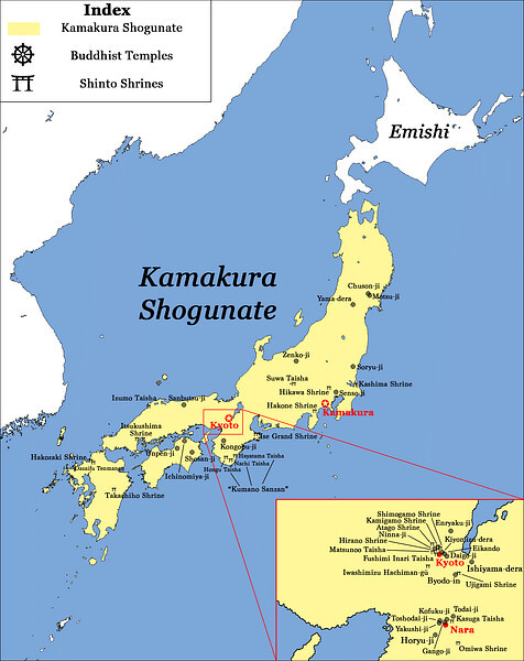 Mapa Japonii okresu Kamakura Esej o zbrojnym buddyzmie w Japonii okresu shogunatu w Kamakurze.