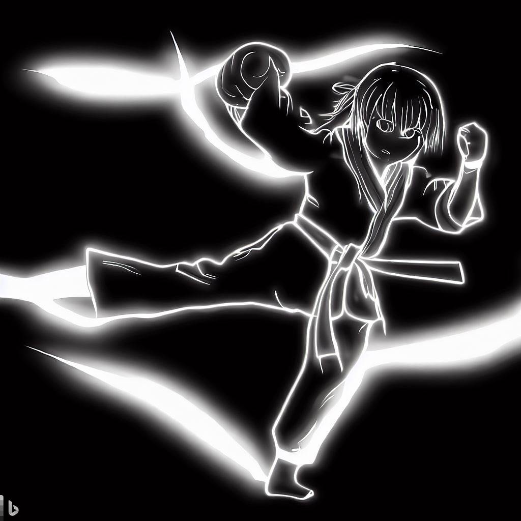 Essay on martial arts in Japanese anime and manga Girl anime neon style training aikido, Japan.
