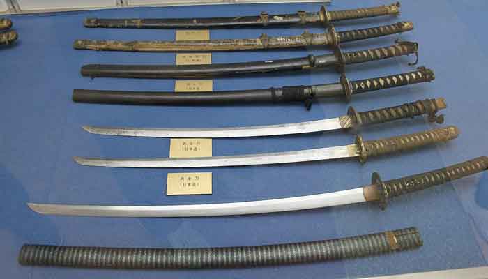 Photo of various samurai katanas. Essay about the Japanese sword katana - the history, structure, meaning, symbolism of katana in samurai Japan (history of samurais and Japan)