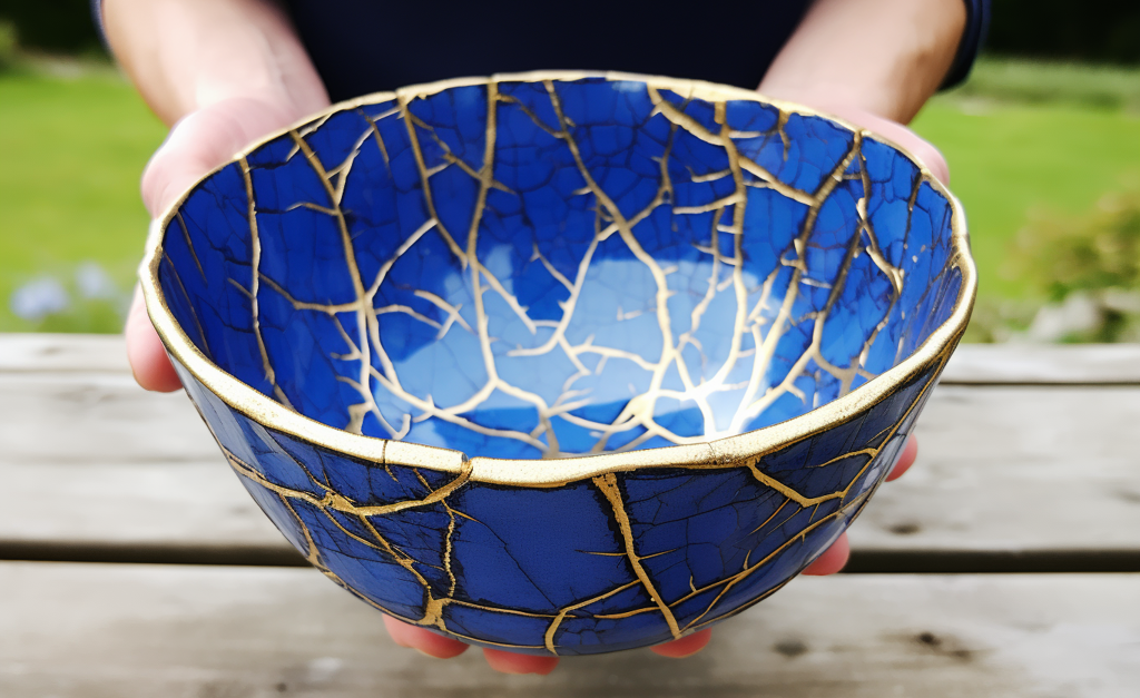 Nacyznie kintsugi - japońska sztuka. Artykuł o filozofii kintsugi - japońska technika sklejania rozbitych naczyń złotem - technika psychoterapii oraz filozofia wabi sabi, Japonia.