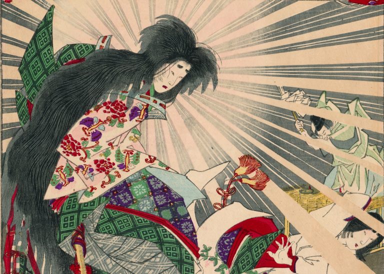 Tamamo no Mae zmienia się w lisa kitsune. Artykuł o mitologicznym lisie Kitsune z japońskiego folkloru i wierzeń shinto oraz legenda Legenda Tamamo no Mae.