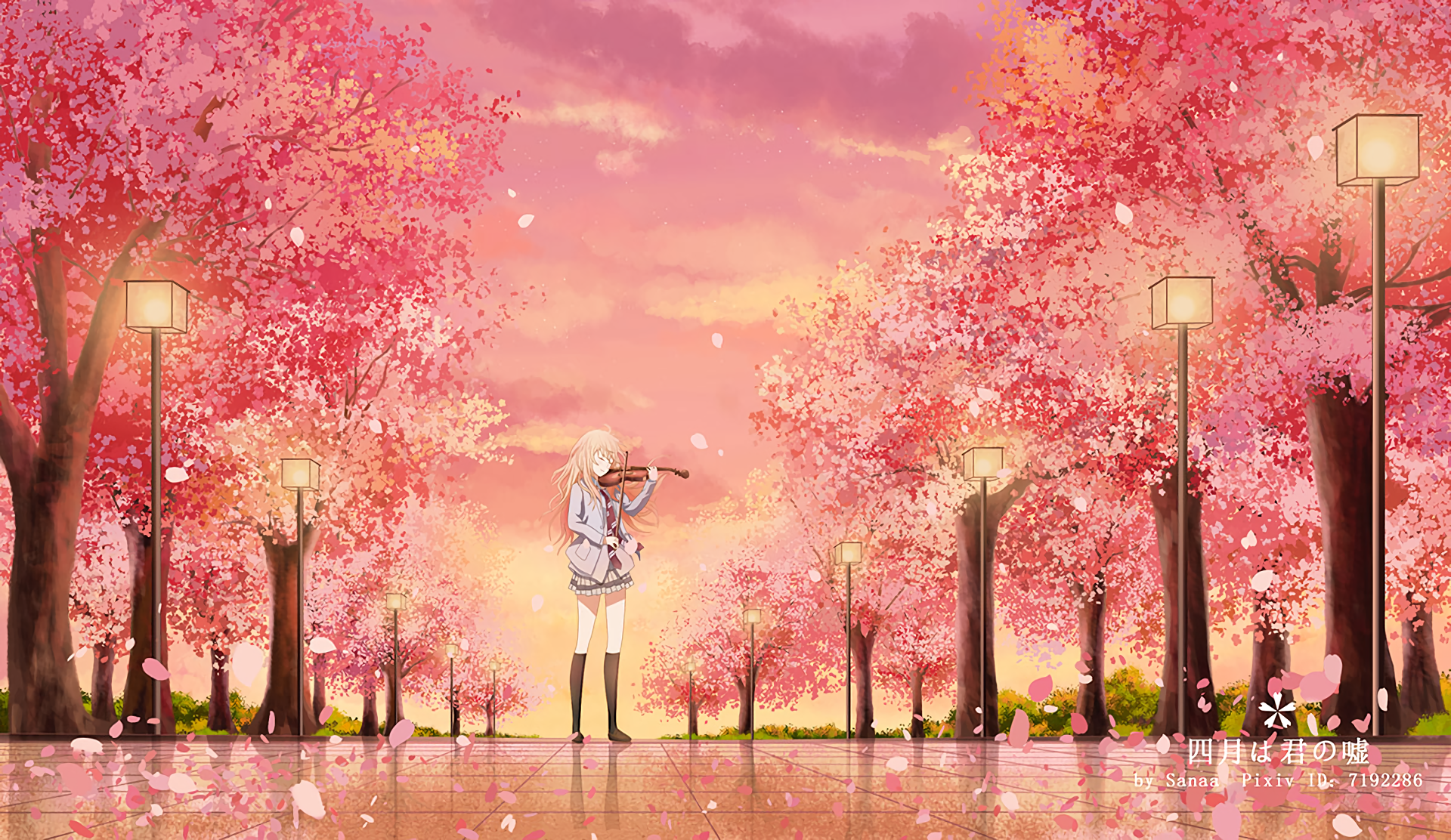 Your lie in April (Shigatsu wa kimi no uso) - Japanese anime with sakura (cherry blossom) Article, essay on Japan's history and culture - what is the meaning of Sakura (cherry blossom) in traditional and modern Japan, manga and anime.