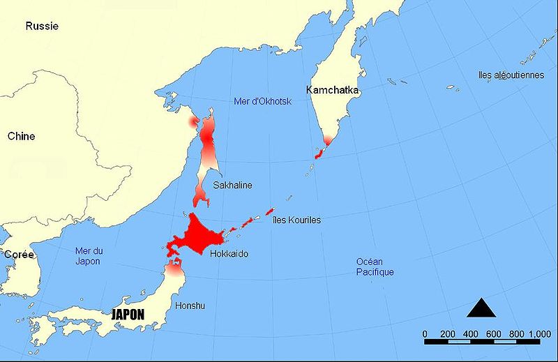 Mapa Japonii z zaznaczoną wyspą Hokkaido i ludem Ainu. Artykuły i eseje o dawnej i współczesnej Japonii - jej historii i kulturze: wyspa Hokkaido i tajemniczy lud Ainu.