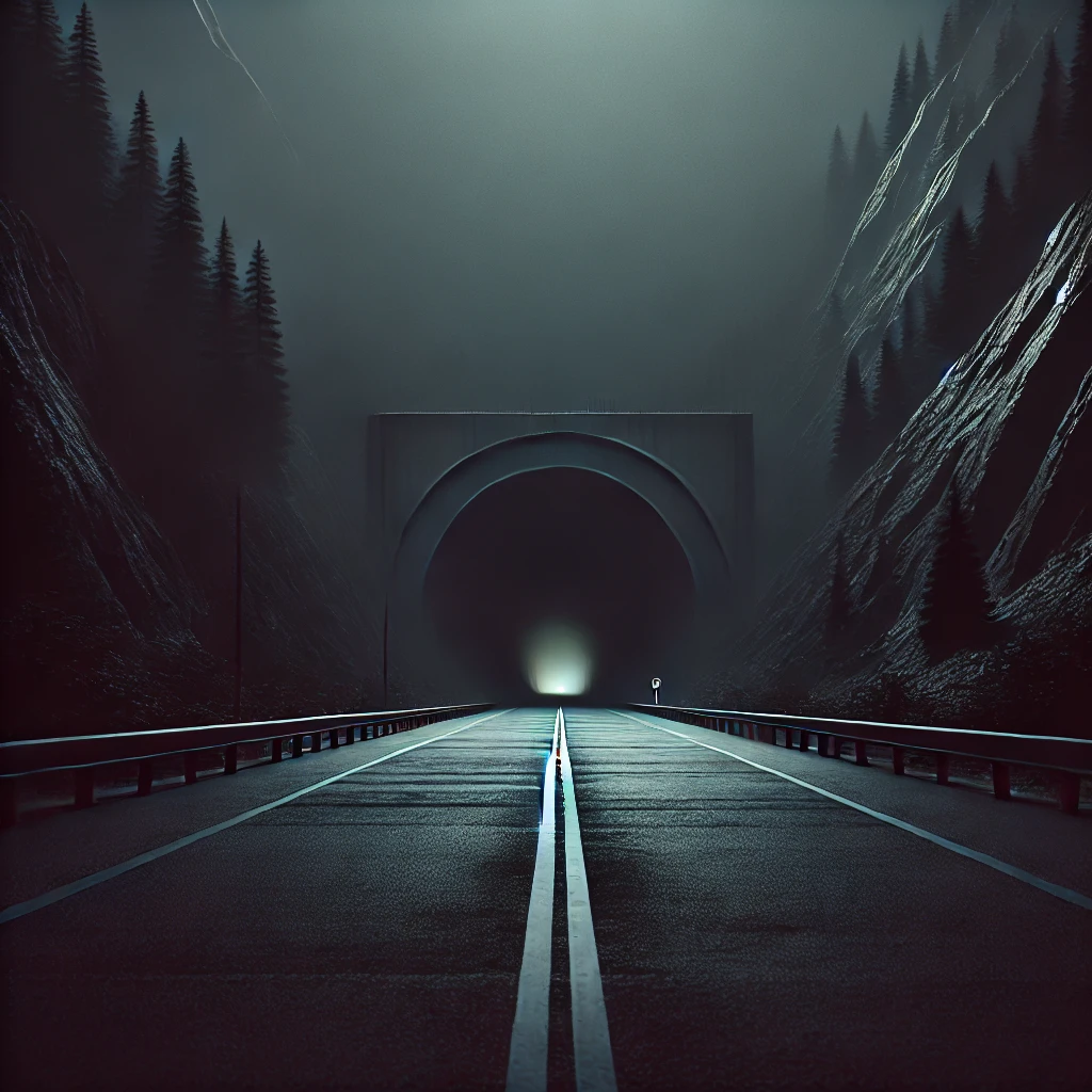 Wyobreażenie (AI) wejścia do tunelu Inunaki, Japonia. Inunaki - mroczny tunel i zapomniana wioska - japońskie legendy miejskie i creepy pasta.