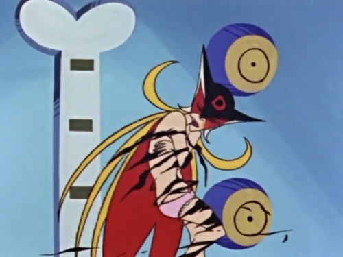 Doronjo traci swoje ubrania w co drugim odcinku Yattamana emitowanym w latach 90-tych na Polonii 1. Japońskie anime Yattaman (Yatterman, z Time Bokan) - wspomnienia z kanału Polonia 1 o Doronbo, Dokurobei, Doronjo i drużynie Yattaman (Japonia, anime)