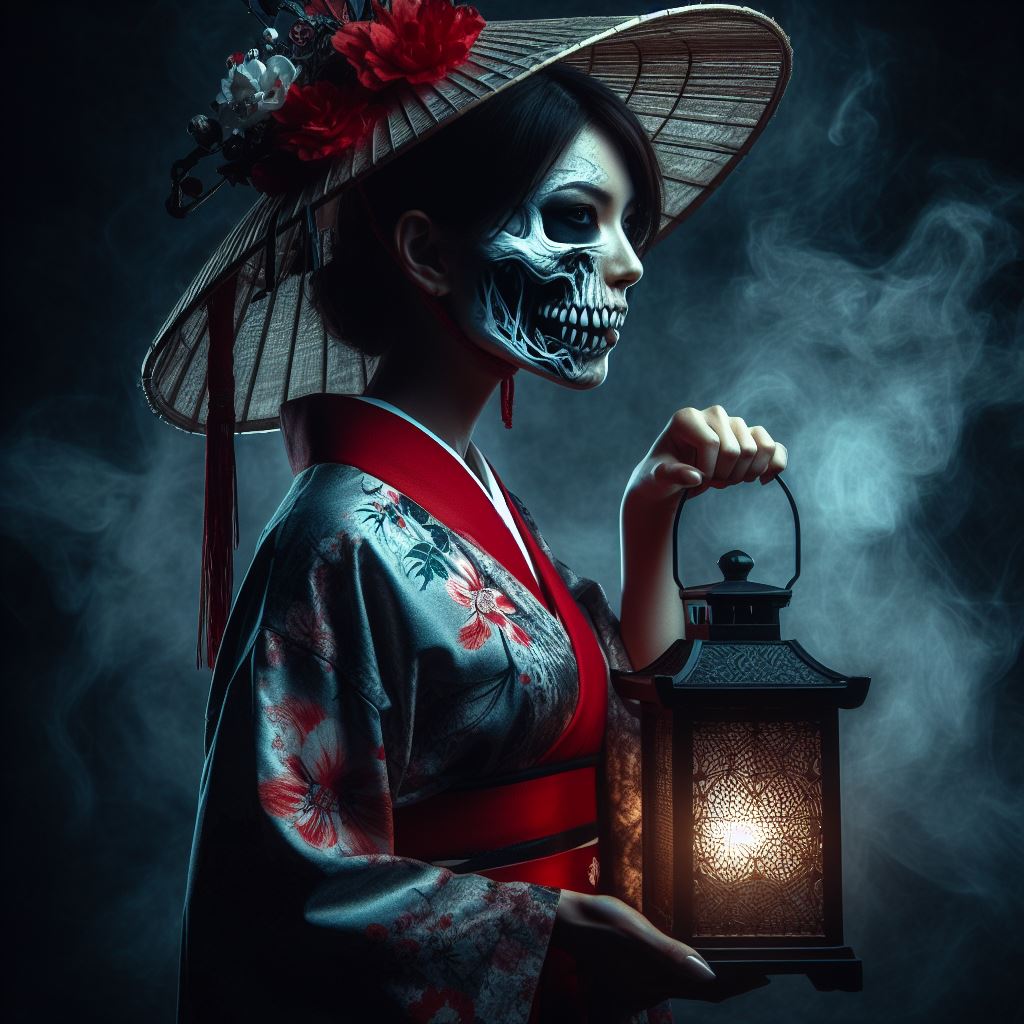 Otsuyu from the Japanese kaidan tale "Peony Lantern" Article about one the the Three Great Ghost Stories of Japan, a kwaidan about Peony Lantern - horror about love between Ogiwara and Otsuyu. Japanese history and culture in essays.