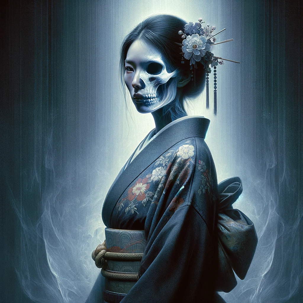 Otsuyu is dead. Japanese kadan Peony Lantern. Article about one the the Three Great Ghost Stories of Japan, a kwaidan about Peony Lantern - horror about love between Ogiwara and Otsuyu. Japanese history and culture in essays.