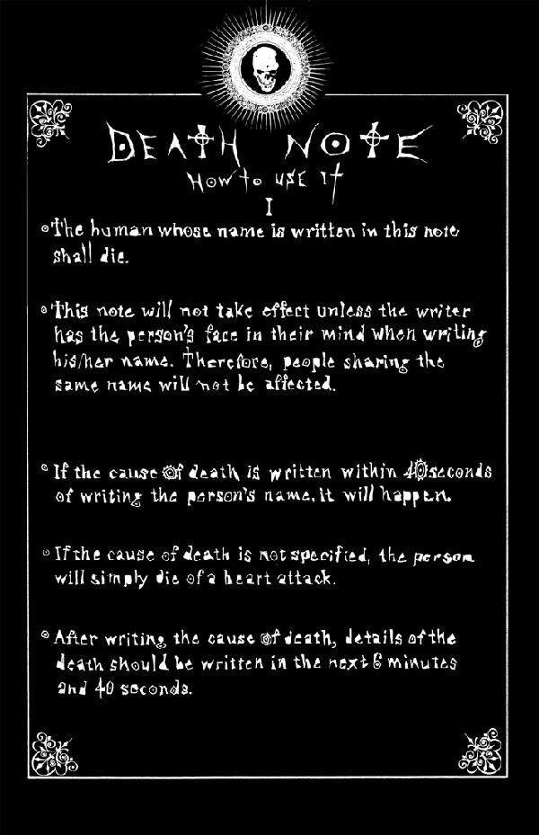 Death Note usage rules, from Japanese anime Death Note. Article on moral - ethical and philosophical dillemas in Japanese anime Death Note,  role of Light Yagami there and what about all of this Fridriech Nietzsche?