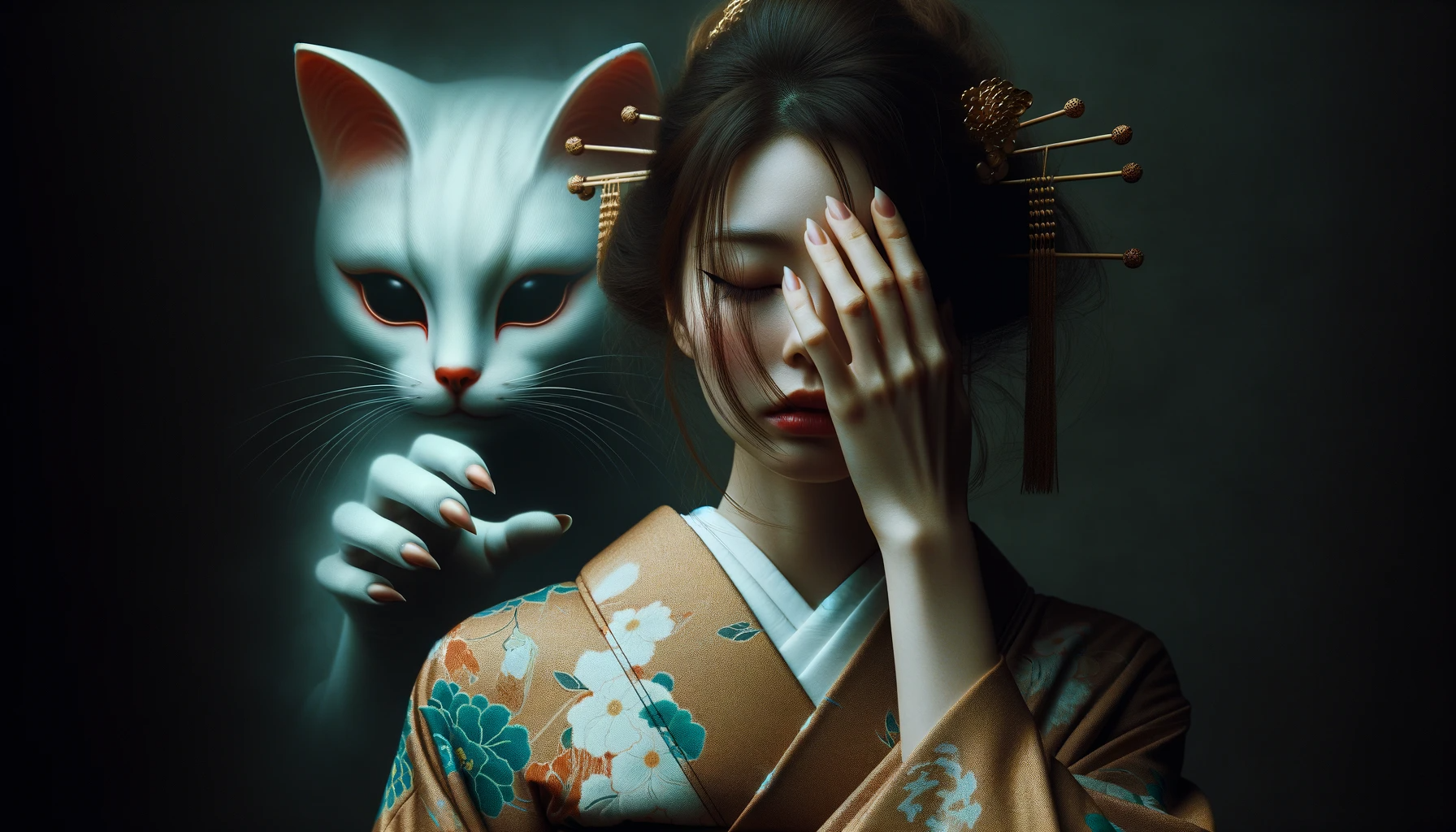 Bakeneko and women - Japanese folk tales about cat demons. Essay on dark cat demons (youkais) from Japanese mythology and shintoistic beliefs - Bakeneko. Bakeneko in culture and histpory of Japan, its role in Japanese manga, anime and games.
