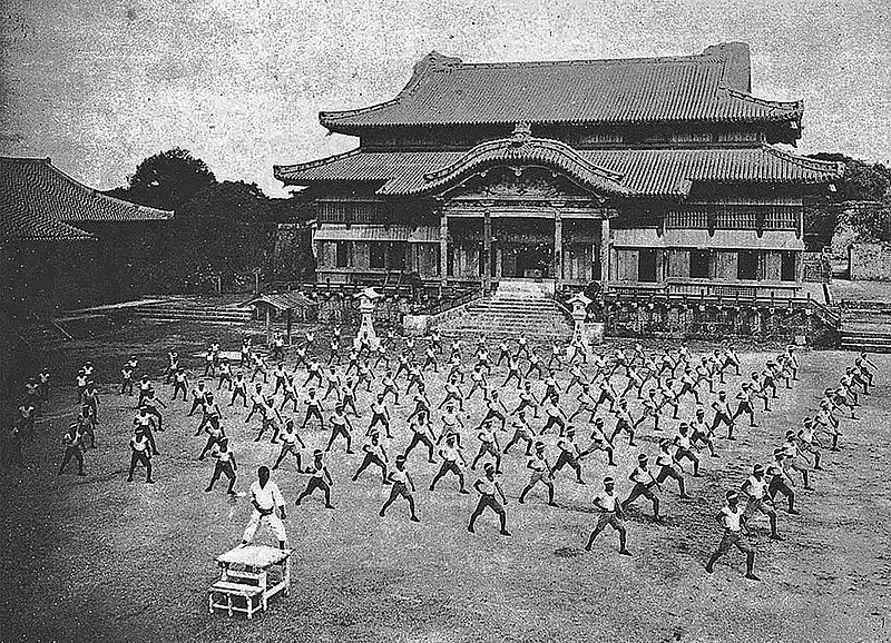 Japanese anime and manga and martial arts of Japan Old picture of karate training dojo, Japan, Meiji