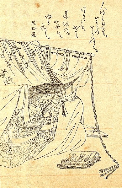 Drawing of Sei Shoinagon, Heian. Essay about Sei Shonagon, a Japanese female poet from Heian period, author of the Makura no Soshi - how to learn mono no aware and wabi sabi from her. Japanese literature and history.