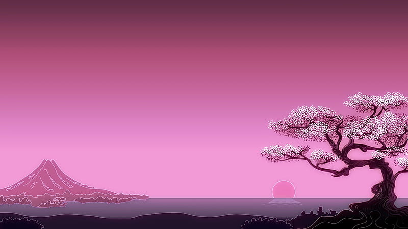 Manga style sakura in sun set - Japan's cherry blossom symbol. Article, essay on Japan's history and culture - what is the meaning of Sakura (cherry blossom) in traditional and modern Japan, manga and anime.