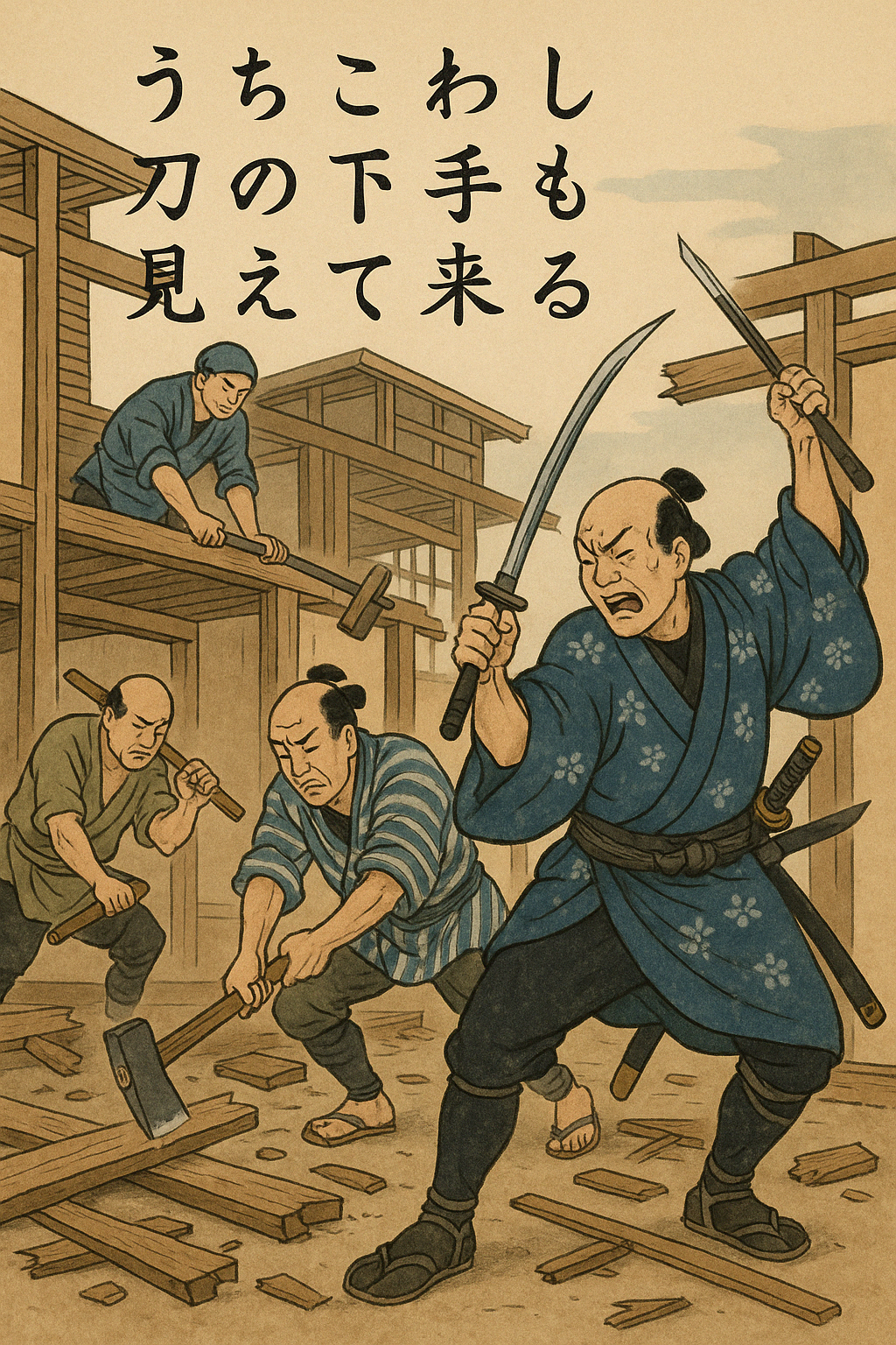 Obrazek satyryczny wygenerowany przez AI... Poezja senryu (kuzyn haiku) - żartobliwe fraszki z czasów shogunatu Edo w Japonii oraz ich twórca Senryu Karai.