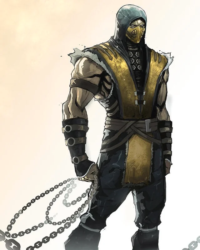 Fan-art Scorpiona z Mortal Kombat - z łańcuchem zakończonym kunai, bronią ninjutsu i narzędziem Uzamaki Naruto. Co łączy Mortal Kombat, Naruto i japońskich rolników? – Sprawdźmy śmiertelne kunai