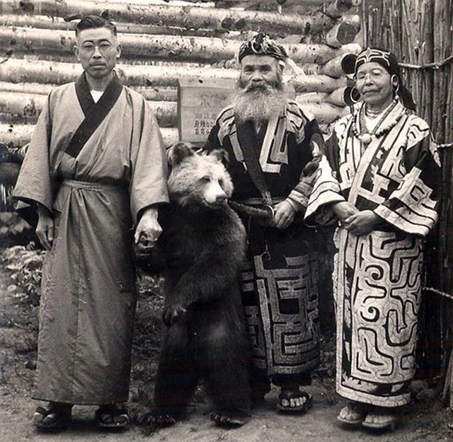Ainu people - photo from Sakhalin / Hokkaido, Japan. Essay about Polish researchers' role in reasearch of the Ainu people - Ainu living on Hokkaido and Sakhalin. Role of Bronislaw Pilsudski in early linguistic and cultural research of Ainu people of Northern Japan.