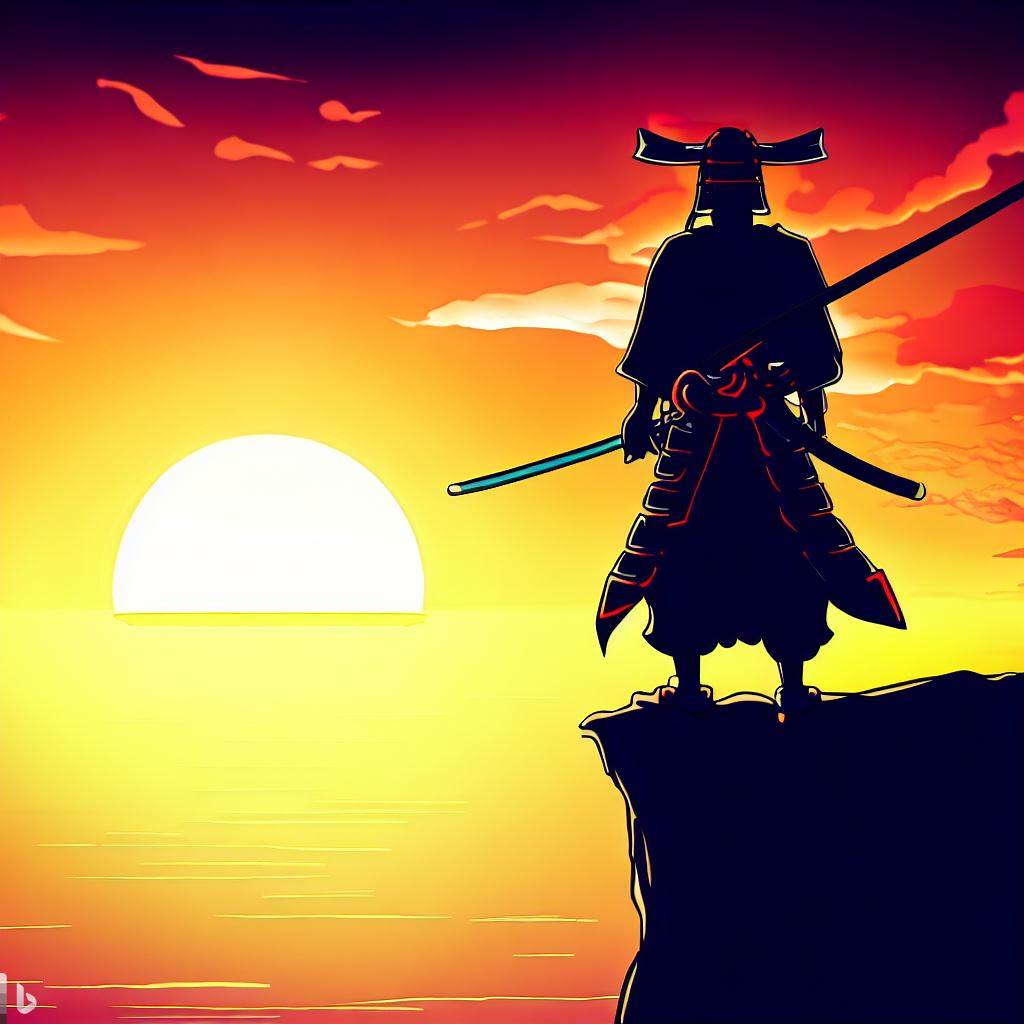 Samurai at sun set, Japan Article, essay on Japanese Samurai and Bushido Code, samurai at sun set