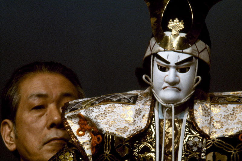 Photo from bunraku performance, Japanese traditional puppet theatre. Article about Bunraku - traditional, Japanese puppet theatre and its influence on Japan's manga and anime.