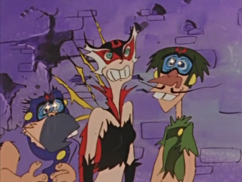 Unlucky Doronbo Gang from Yattaman, Japan, anime. Japanese anime Yattaman (Yatterman) from 1975, from Time Bokan series, emitted on Polonia 1 channel in Poland during 90s. About Doronbo gang, with Ms Doronjo.