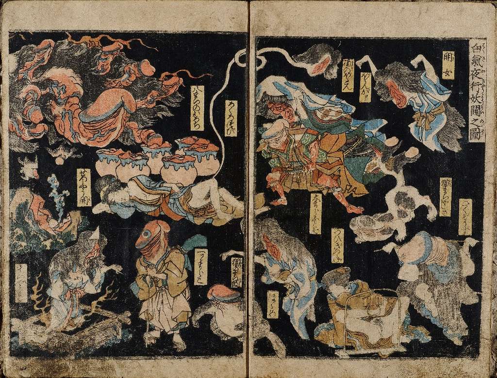 Ukiyo-e of Hyakki Yagyo - Japanese folklore and mythology. Essay about Hyakki Yagyo - Japanese mythological event of a Hundred Demons Parade, when youkais, tengu, oni and other demons walk the streets. Japanese mythology in culture, manga and anime.