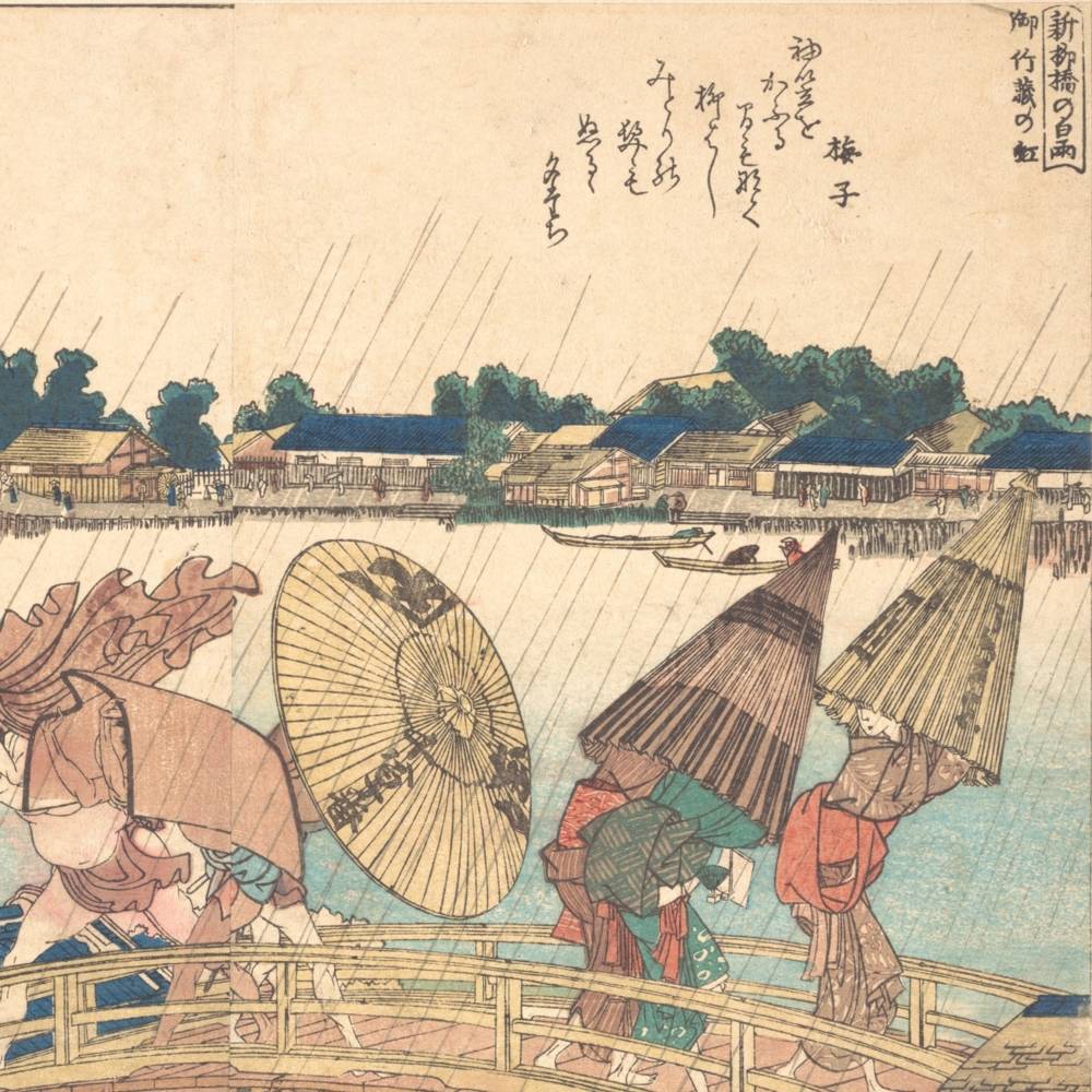 Ukiyo-e - deszcz ich zastał na moście Esej o motywie deszczu w japońskiej sztuce ukiyo-e - jak deszcze obrazował stany ducha w Edo, takie jak mono no aware?