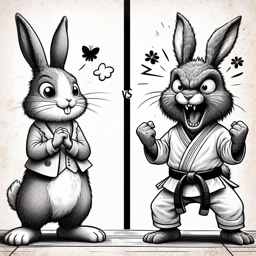 Easter bunny versus karate hare (Japan style) - kawaii manga Essay about the har (rabbit/bunny) symbol and troppe in Japanese culture and history, legends and mythology of Japan in opposition to Easter tradition of Europe. Hare in Japanese folklore, anime, manga, video games.