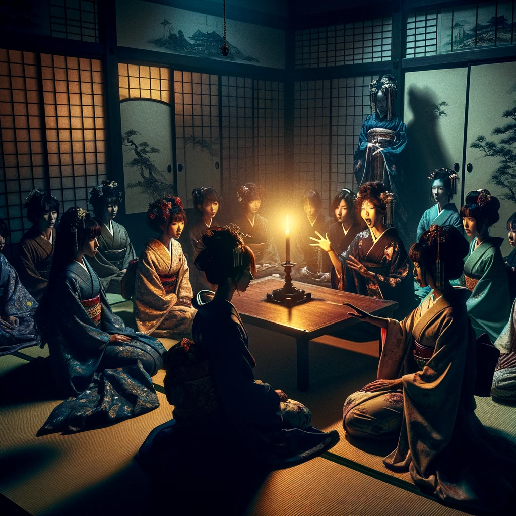 A ghost story (kaidan horrors) telling night in Tokyo, Edo era in Japan. Article about one the the Three Great Ghost Stories of Japan, a kwaidan about Peony Lantern - horror about love between Ogiwara and Otsuyu. Japanese history and culture in essays.