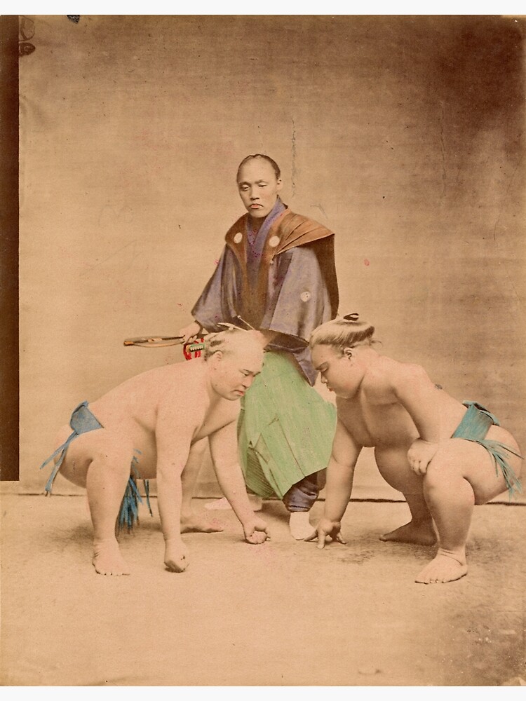Zdjęcie z okresu Meiji - zapaśnicy sumo. Esej o japońskim sporcie / sztuce walki: sumo. A także historia największego rikishi sumo - Raidena Tameemona. Historia Japonii.