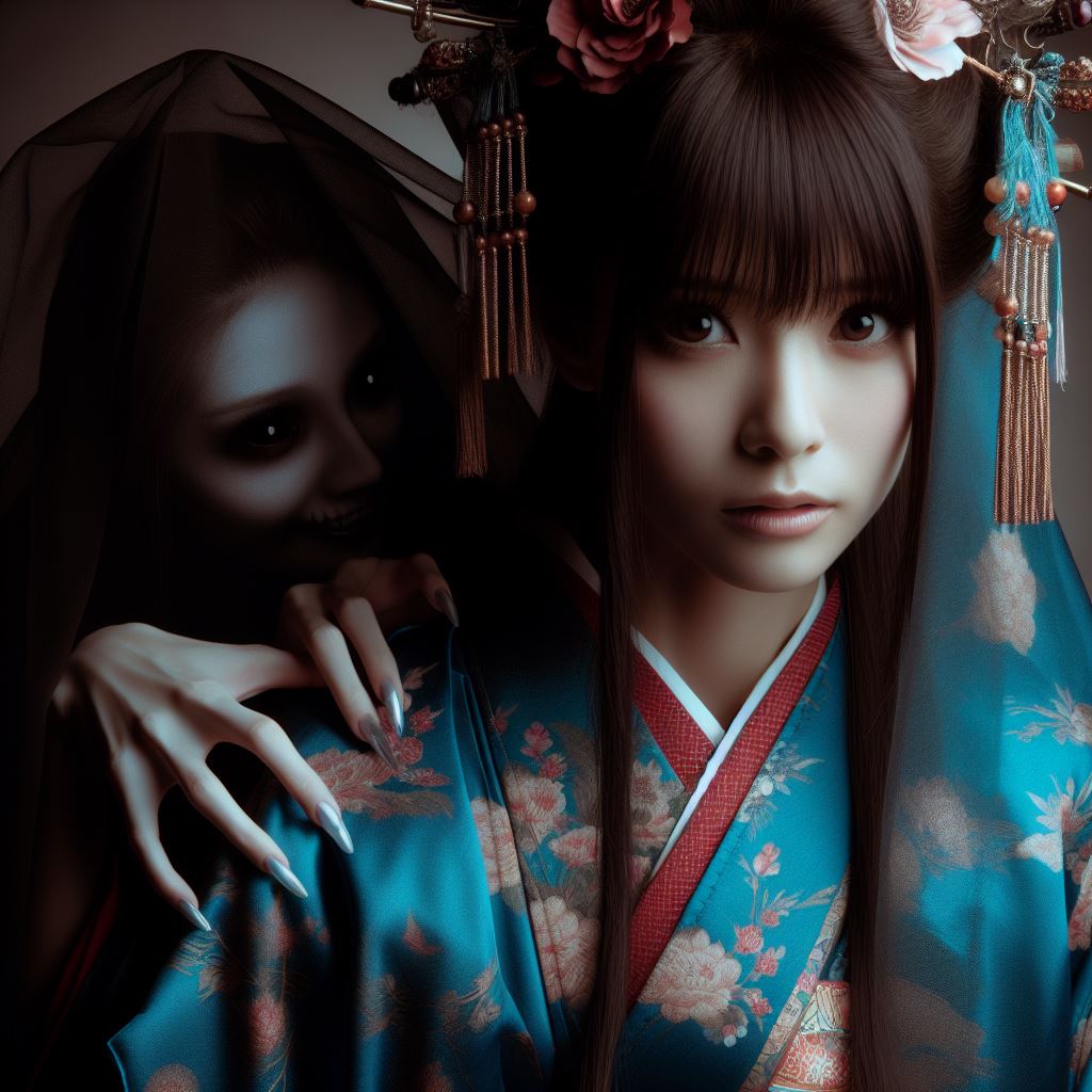 Otsuyu - ghost from the Japanese kaidan "Peony Lantern" Article about one the the Three Great Ghost Stories of Japan, a kwaidan about Peony Lantern - horror about love between Ogiwara and Otsuyu. Japanese history and culture in essays.