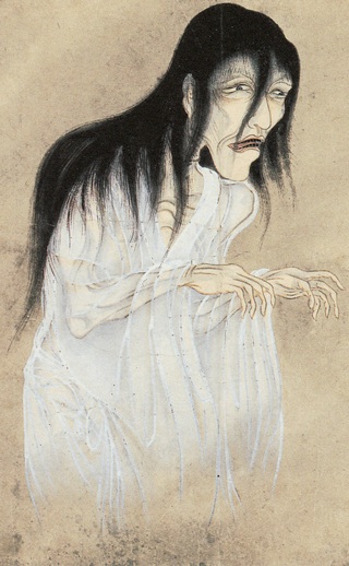 Japanese mythologi - yurei: deadmen's ghost in Aokigahara - Suicide Forest of japan. Article about Aokigahara (Jukai) - the Suicide Forest in Japan. Japanese social problems such as high suicide ratio and countermeasures. The Suicide Forest of Aokigahara vs Japanese mythology and youkai demons from shinto beliefs.